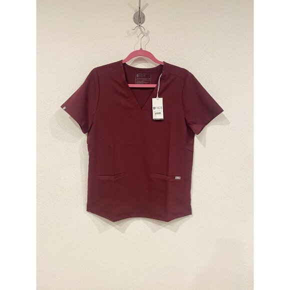 FIGS Casma Three-Pocket Scrub Top Womens Medium Burgundy V-Neck Nursing Medical - Picture 1 of 3